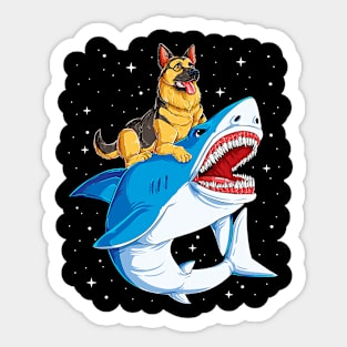 German Shepherd Riding Shark Space Galaxy Sticker